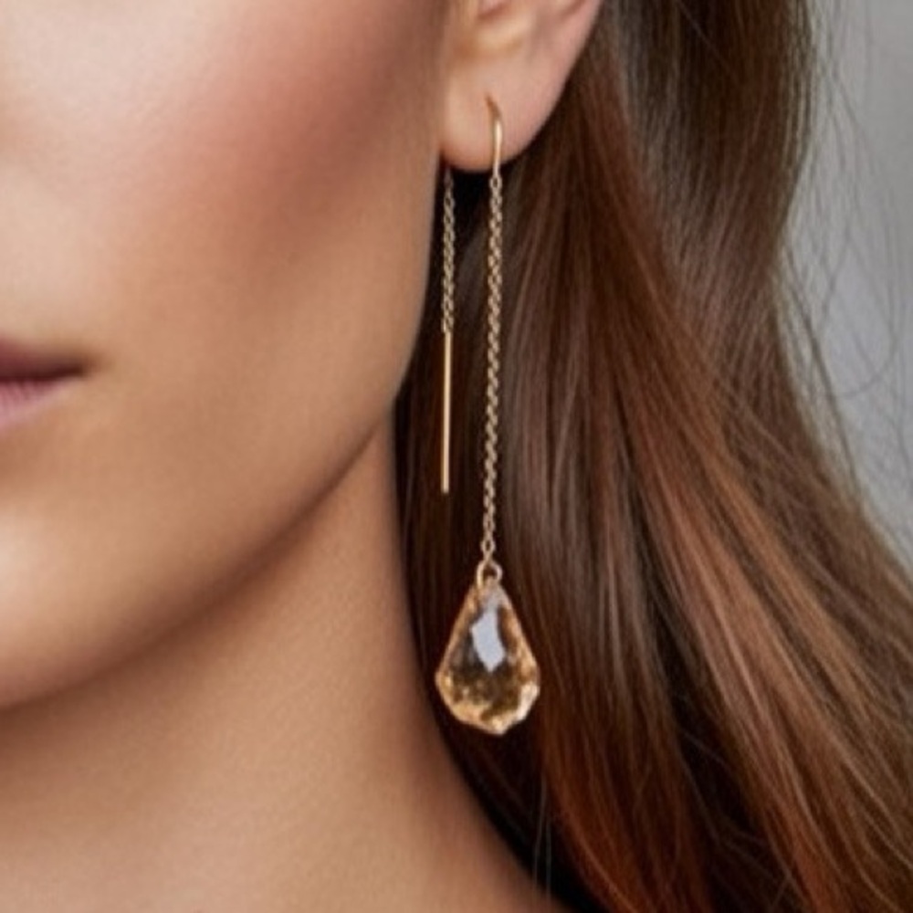 Swarovski Crystal Light Topaz Baroque Handmade 2” Chain Threader Earrings